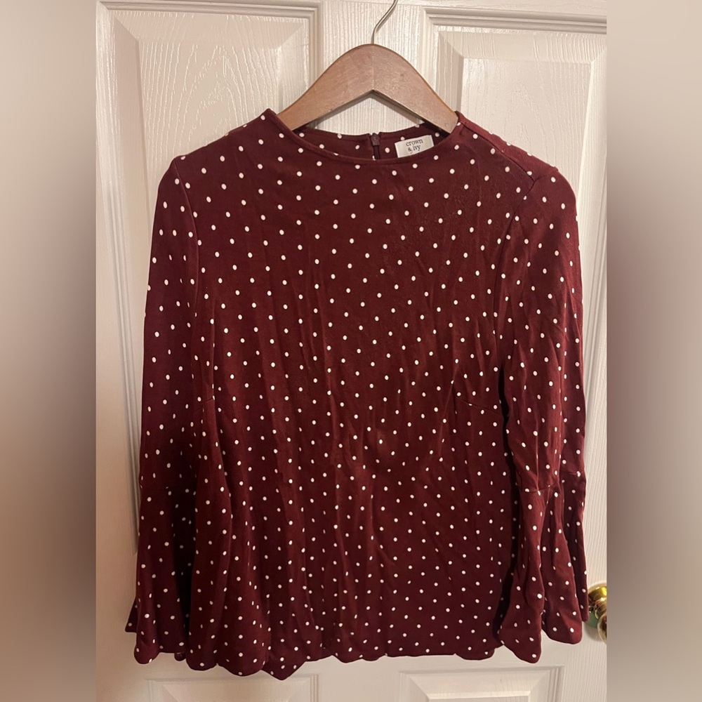 Crown & Ivy Burgundy Polka Dot Blouse